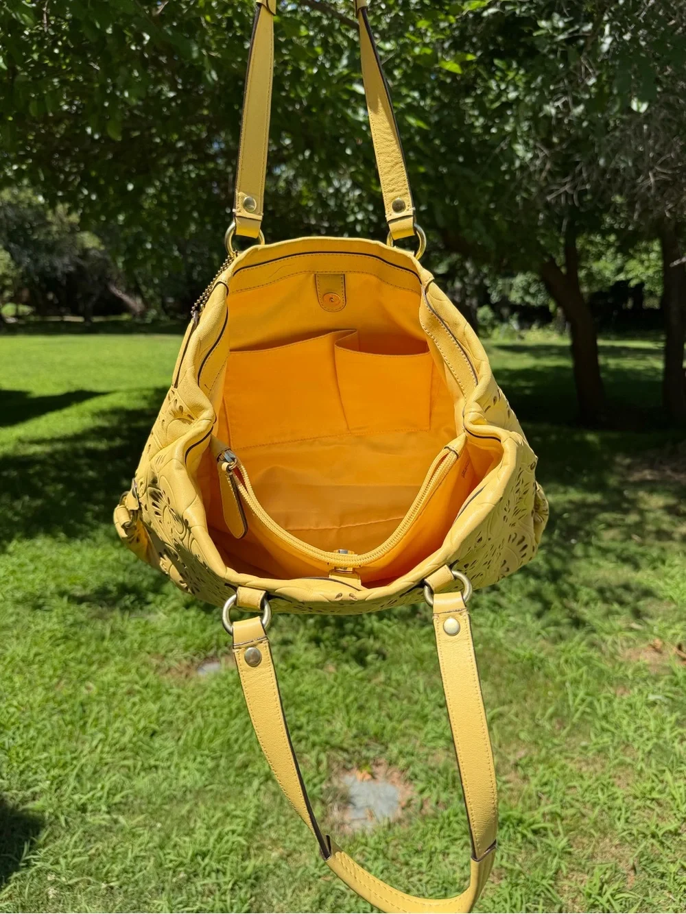 Coach 2013 Ashley Lace Eyelet Leather Carryall Yellow F21883